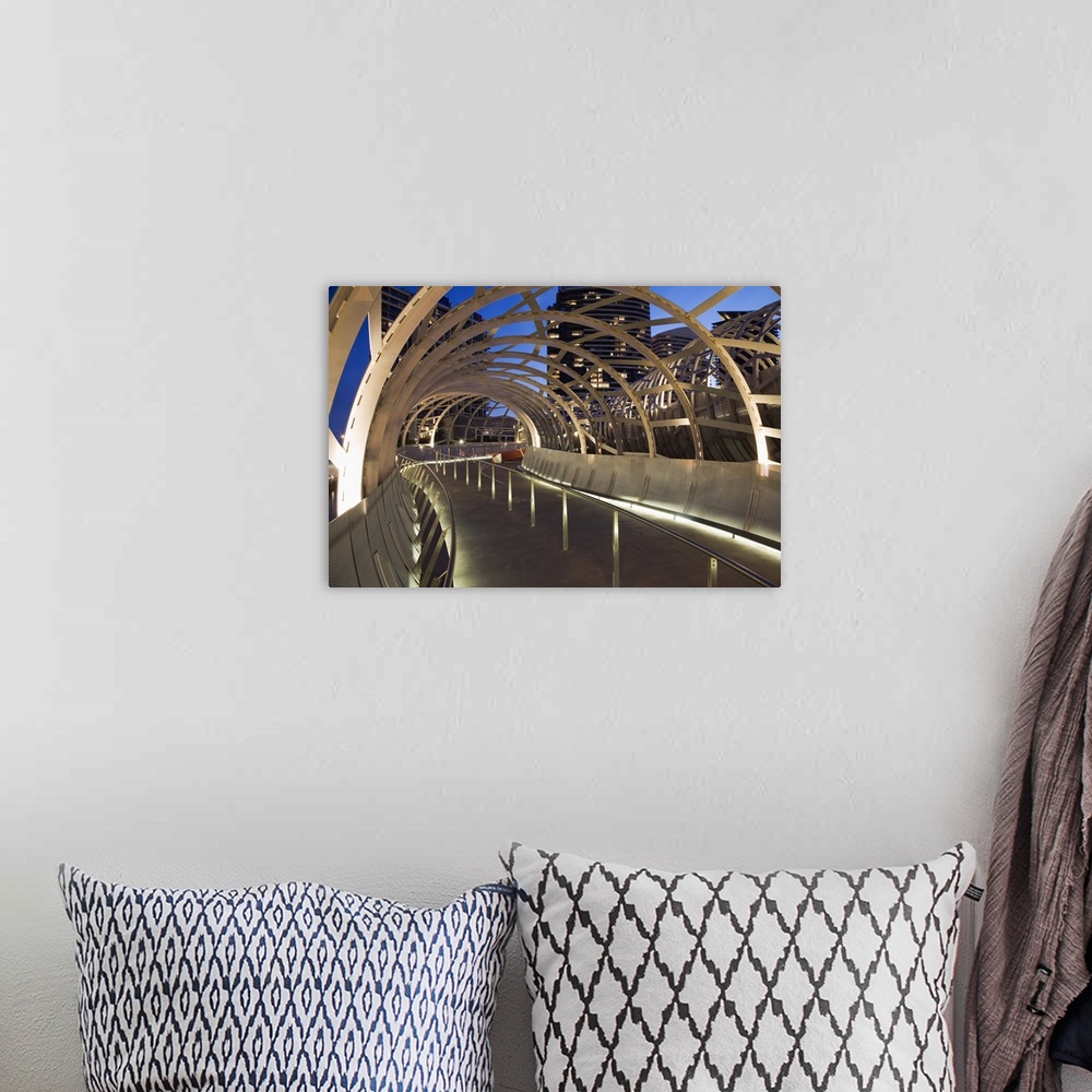 A bohemian room featuring Australia, Victoria, Melbourne, Docklands. The Webb Dock Bridge at night, its design inspired by ...