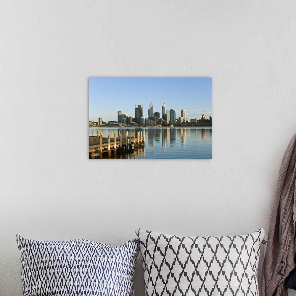 A bohemian room featuring Australia, Western Australia, Perth. View of city skyline from Coode Street Jetty.