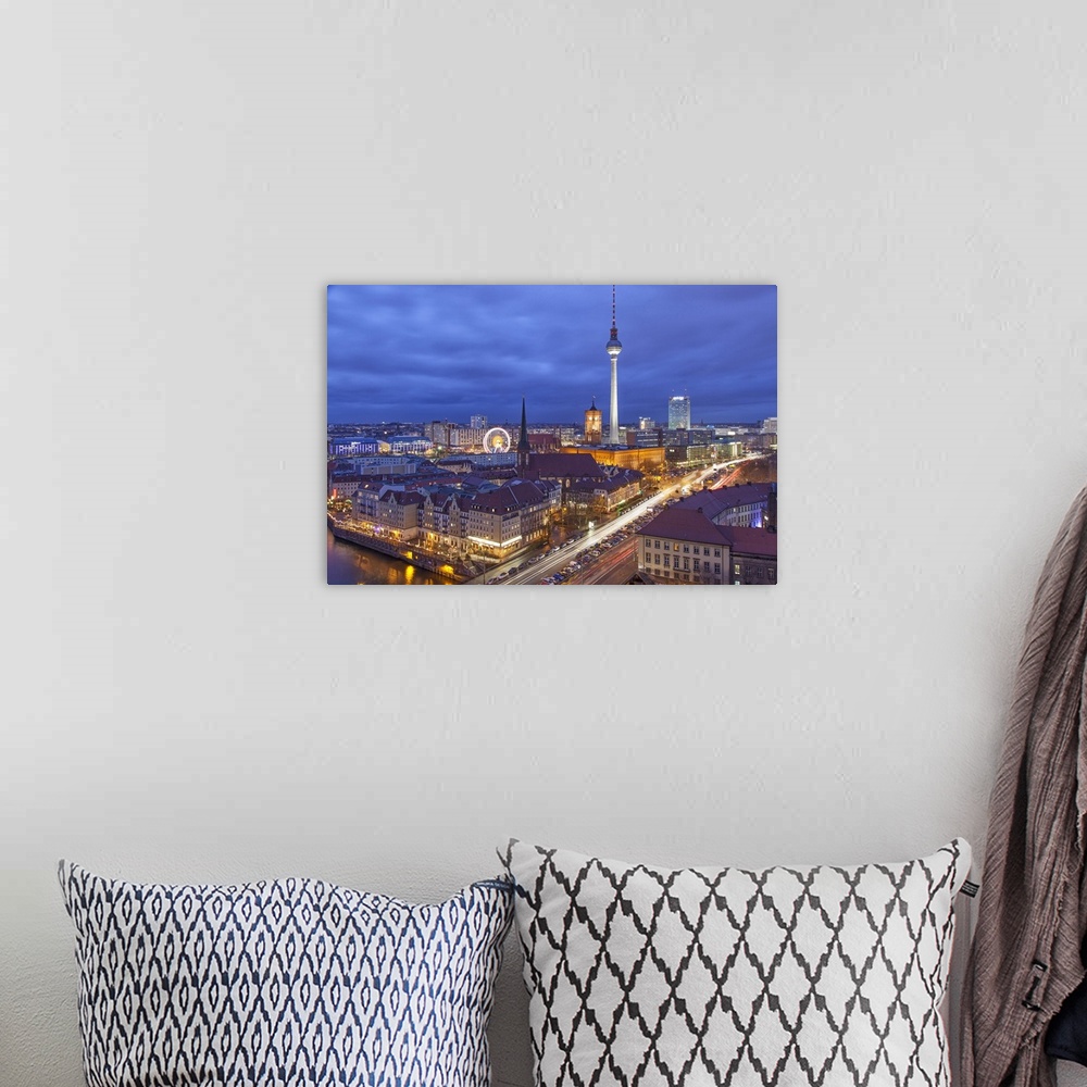 A bohemian room featuring Berlin Mitte, the central distric of Berlin with the 368m tall TV tower seen from Fischerinsel at...