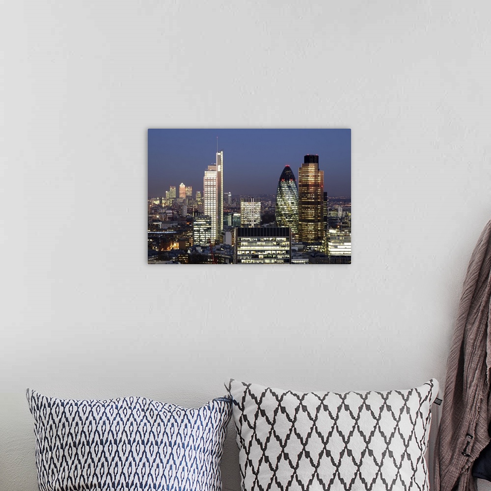 A bohemian room featuring Engalnd, The City of London seen from the Barbican.