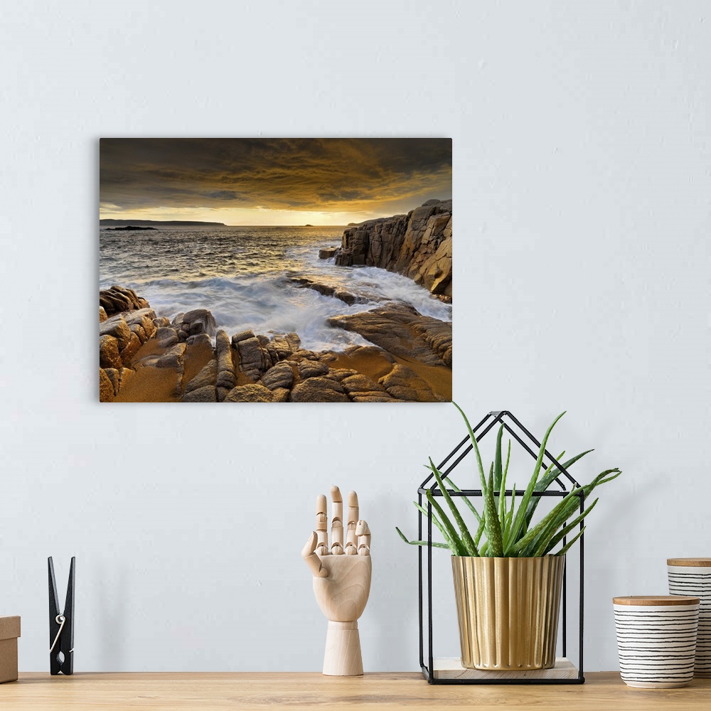 A bohemian room featuring Ireland, County Donegal, Cruit island at sunset.