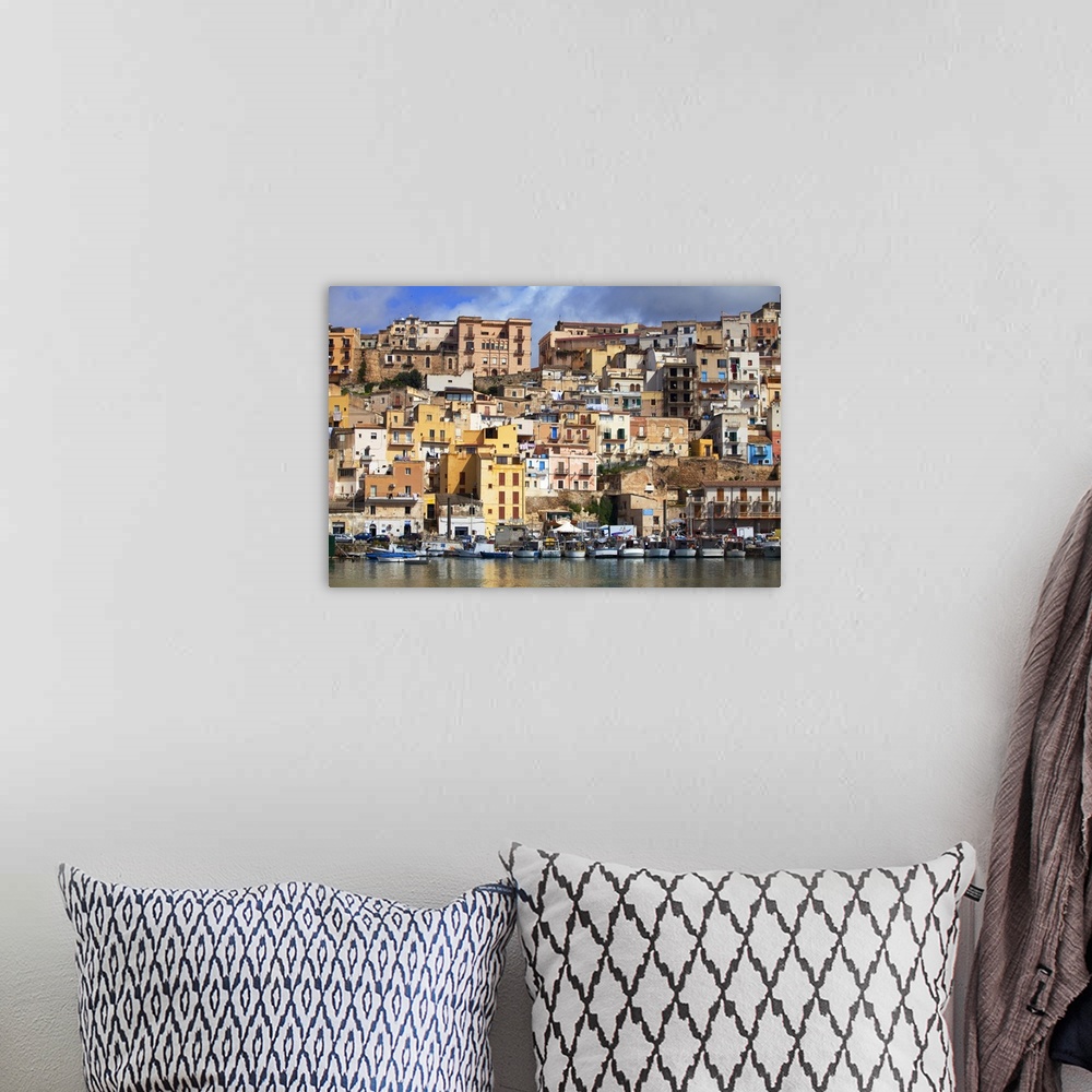 A bohemian room featuring Italy, Sicily, Sciacca. The port with the houses in the historic centre.