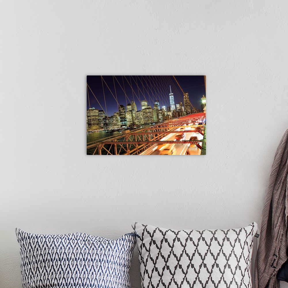 A bohemian room featuring USA, New York City, Brooklyn Bridge and Lower Manhattan Skyline.