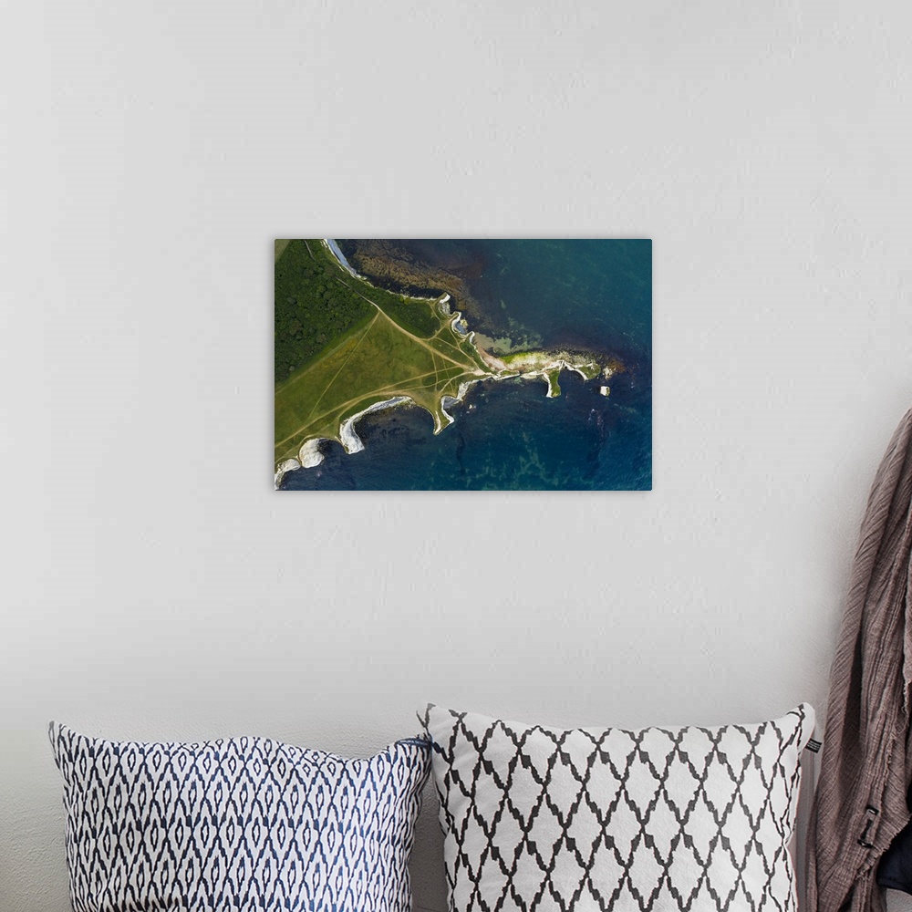 A bohemian room featuring Aerial view of Old Harry Rocks, Jurassic coast, Swanage, Isle of Purbeck, Dorset, England, UK