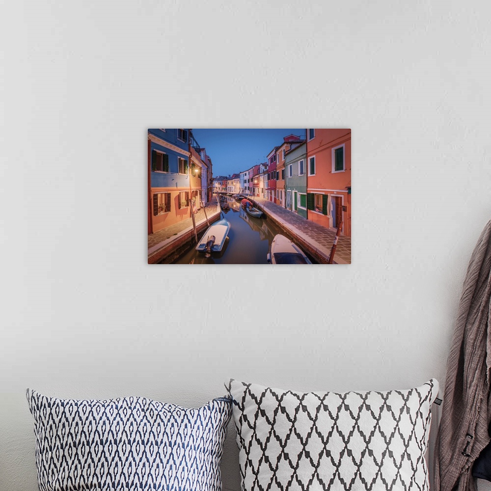 A bohemian room featuring One of the typical canals of the island of Burano at evening, Laguna di Venezia, Venice, Veneto, ...