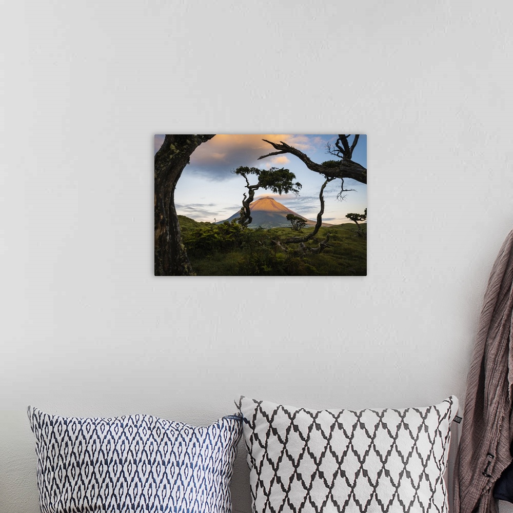 A bohemian room featuring Pico island, Azores, Portugal. Mount Pico and surrounding landscape, the highest mountain of Port...