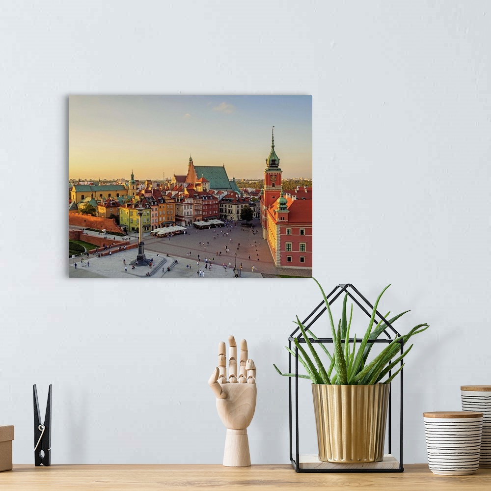 A bohemian room featuring Poland, Masovian Voivodeship, Warsaw, Old Town, Elevated view of the Castle Square.