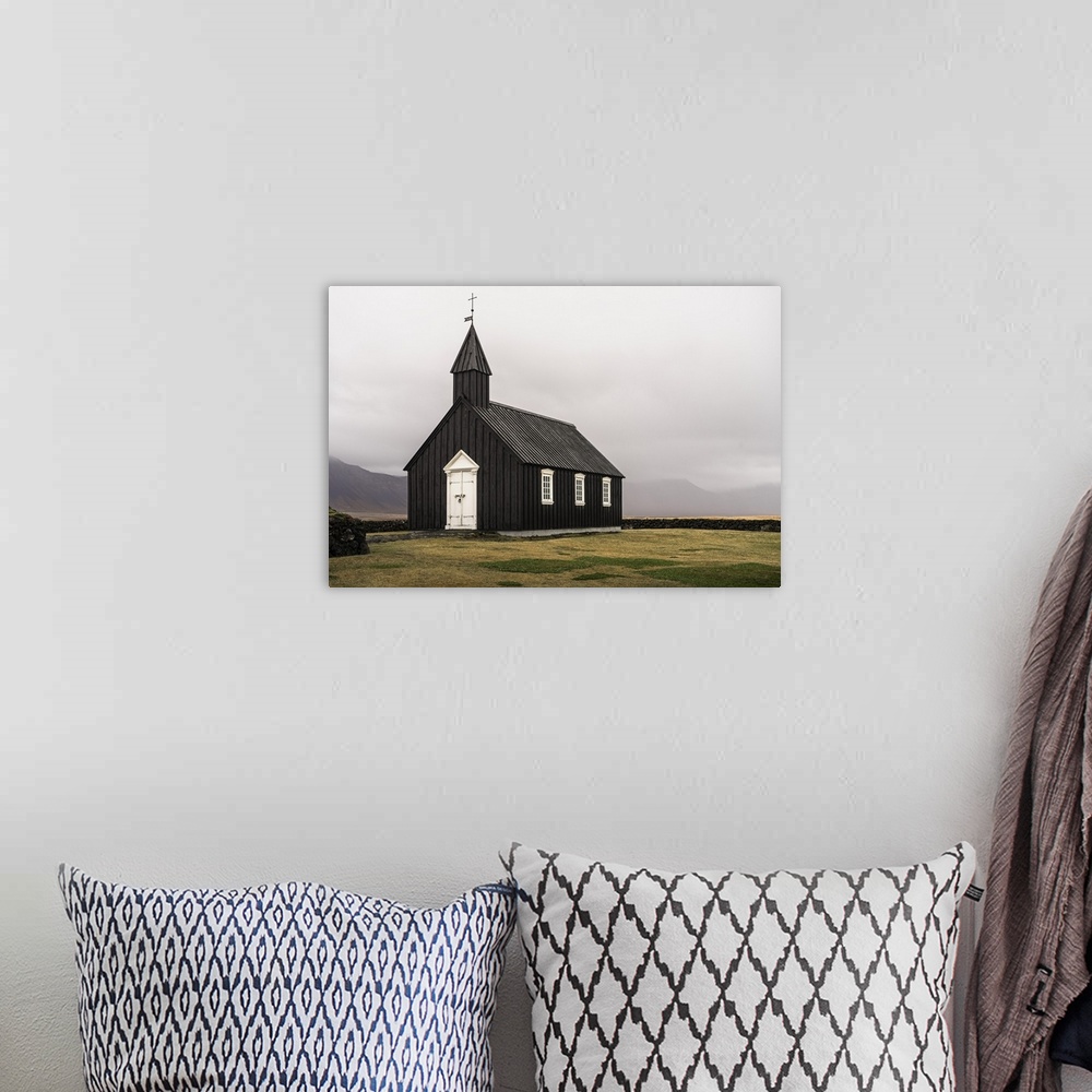 A bohemian room featuring Snaefellsnes peninsula, Iceland, Europe. The small black church in Budir.