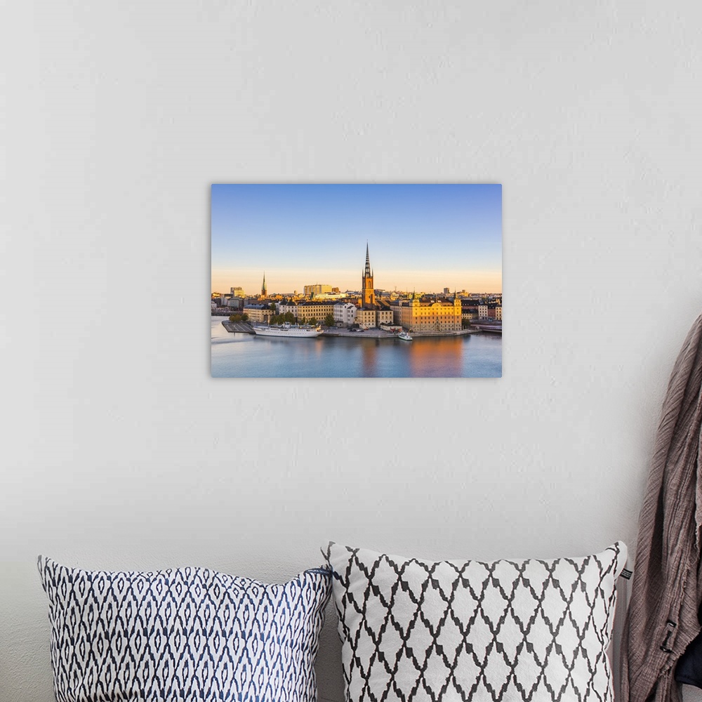 A bohemian room featuring Stockholm, Sweden, Northern Europe. High angle view over Riddarholmen and Riddarholmskyrkan (chur...