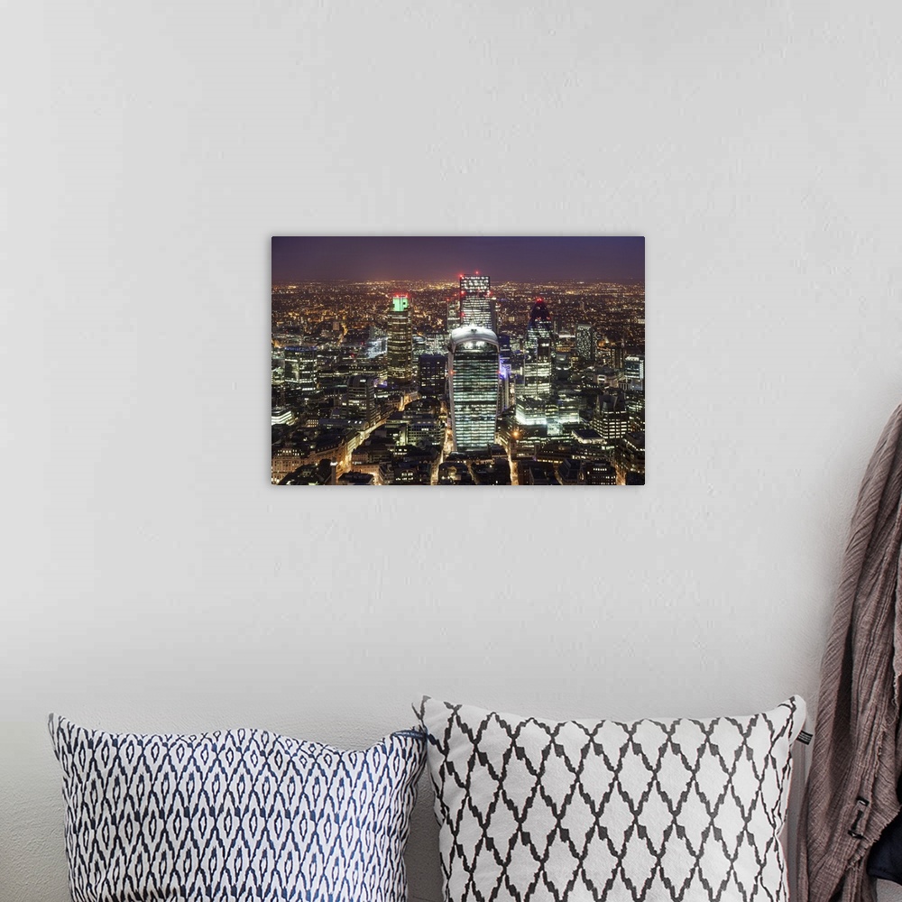 A bohemian room featuring The City of London seen from the viewing gallery of the Shard.
