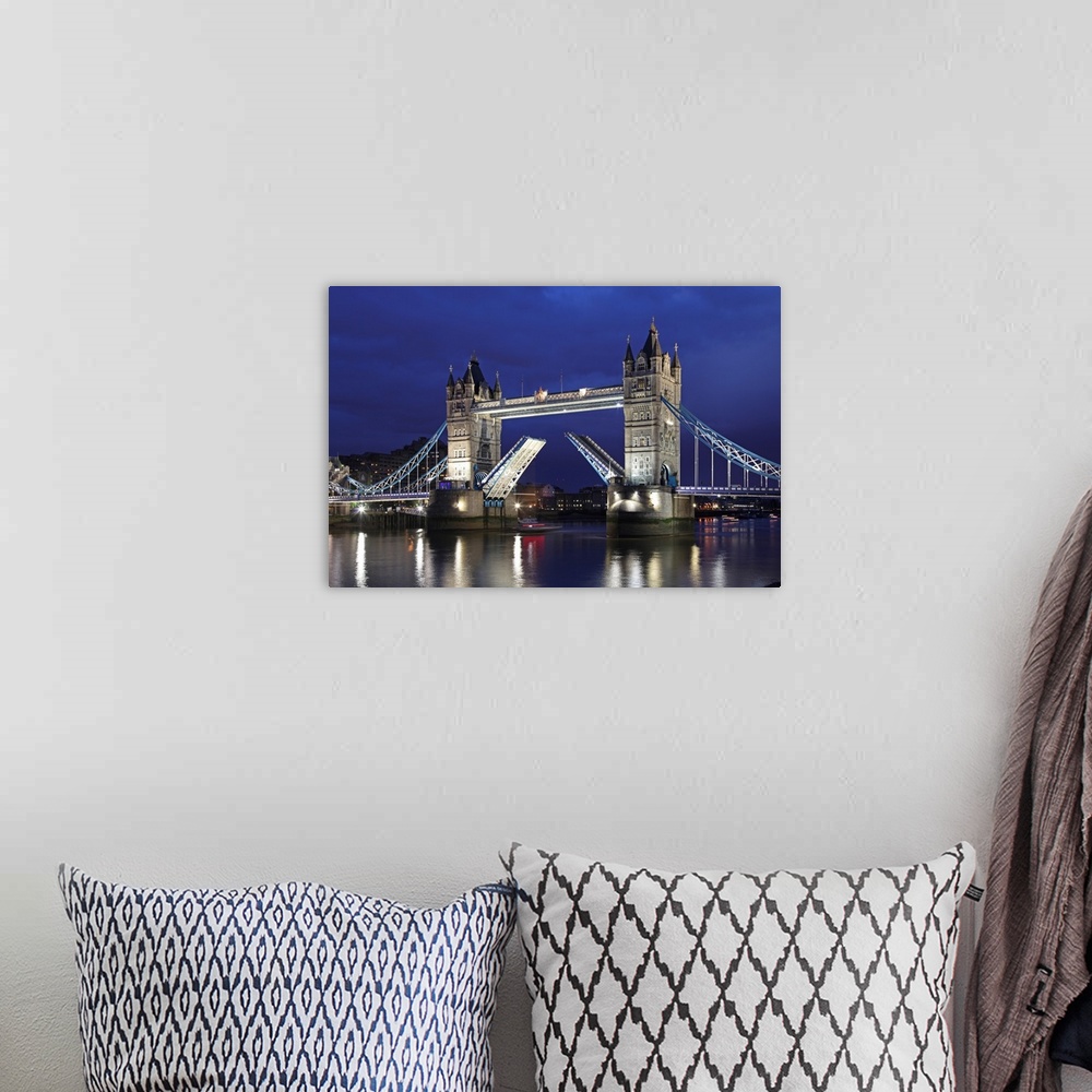 A bohemian room featuring The famous Tower Bridge over the River Thames in London.