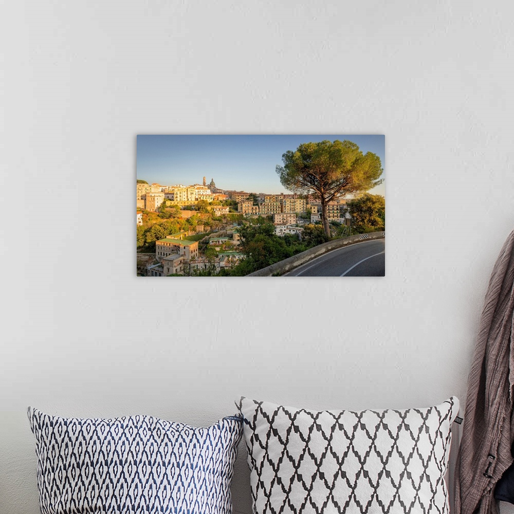 A bohemian room featuring The view of Vietri sul Mare as seen from the Amalfi drive, Salerno province, Campania region, Ita...