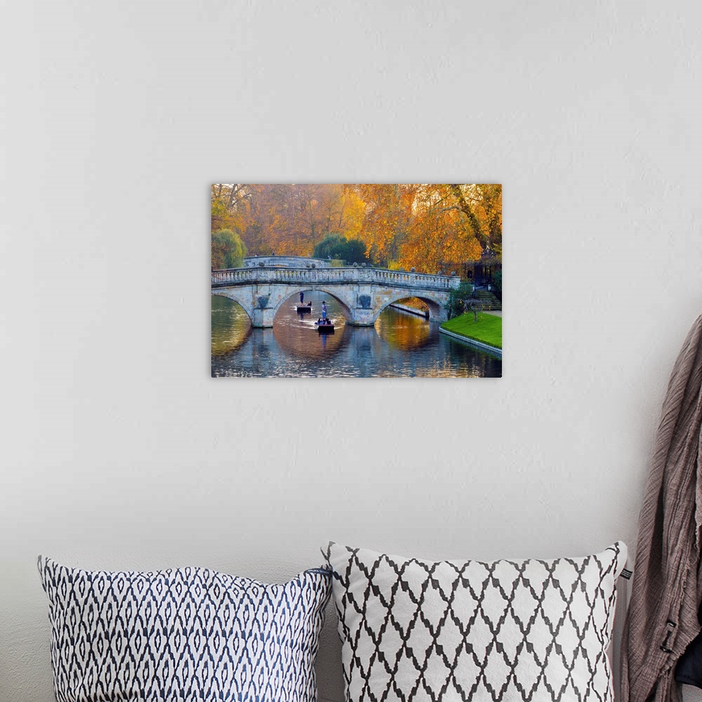 A bohemian room featuring UK, England, Cambridge, The Backs, Clare and King's College Bridges over River Cam in Autumn
