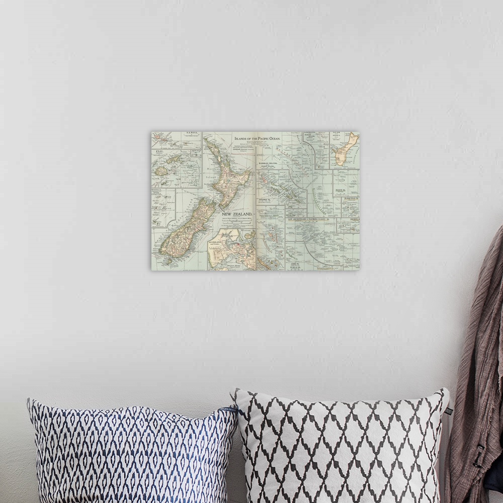 A bohemian room featuring Islands of the Pacific Ocean - Vintage Map