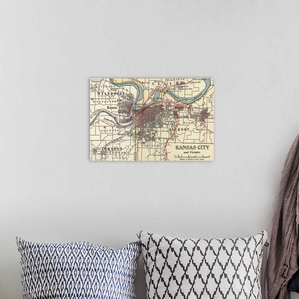 A bohemian room featuring Kansas City - Vintage Map