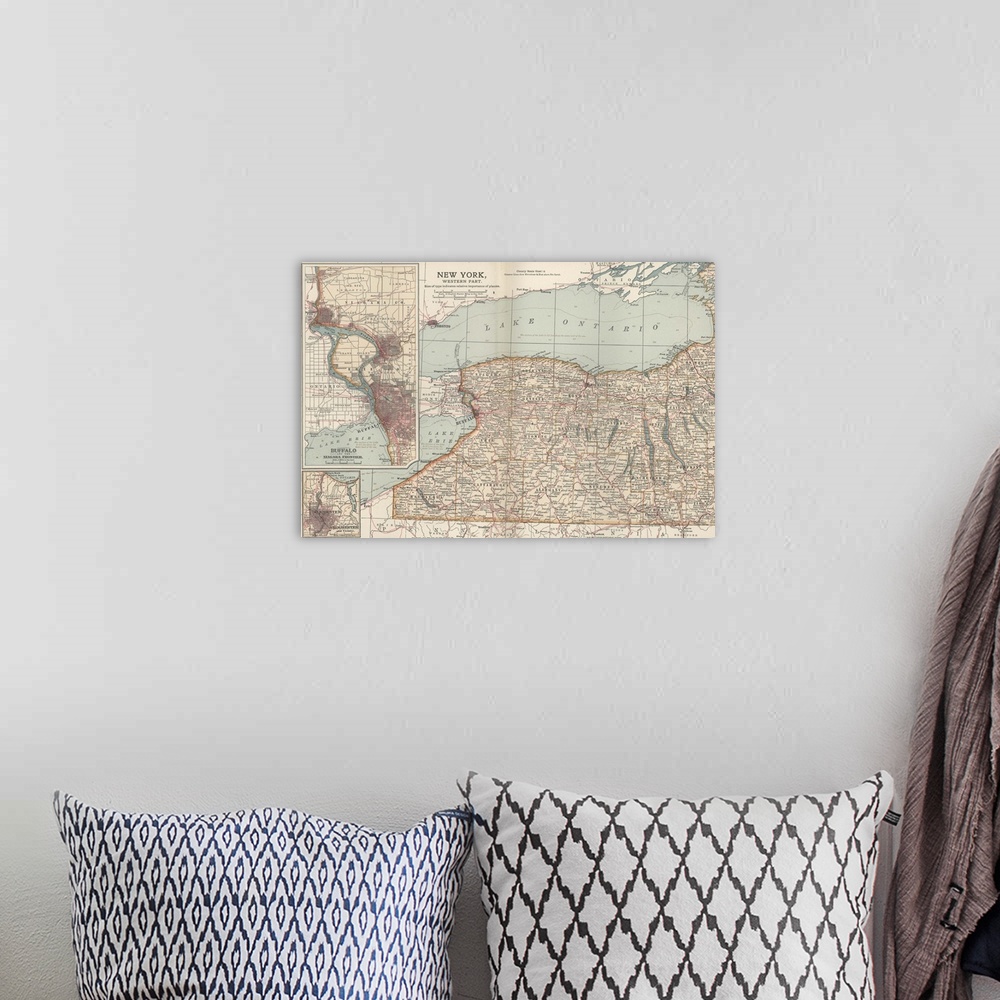 A bohemian room featuring New York, Western Part - Vintage Map