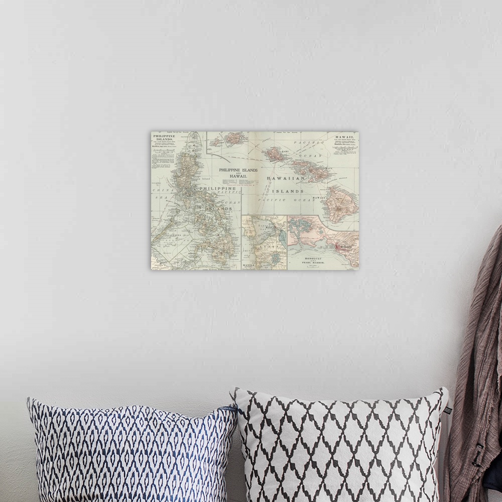 A bohemian room featuring Philippine Islands and Hawaii - Vintage Map