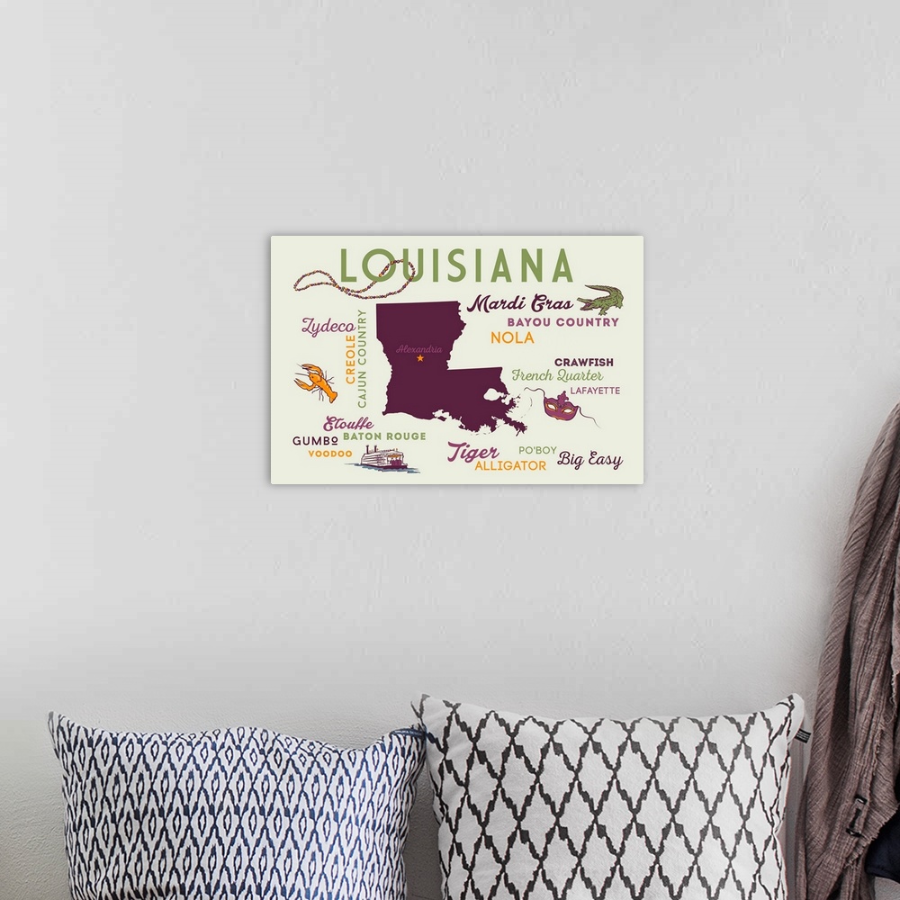 A bohemian room featuring Alexandria, Louisiana, Typography and Icons