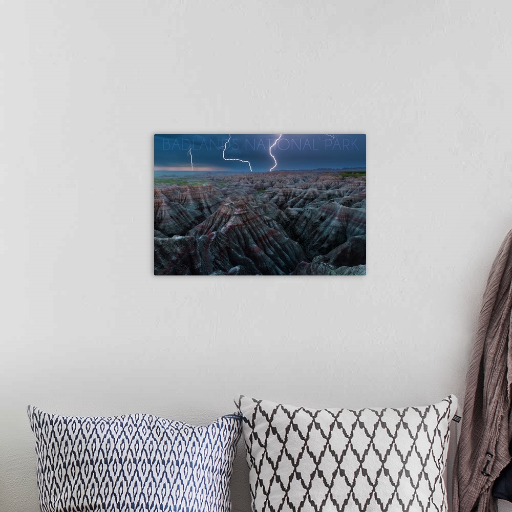 A bohemian room featuring Badlands National Park, South Dakota, Lightning Storm