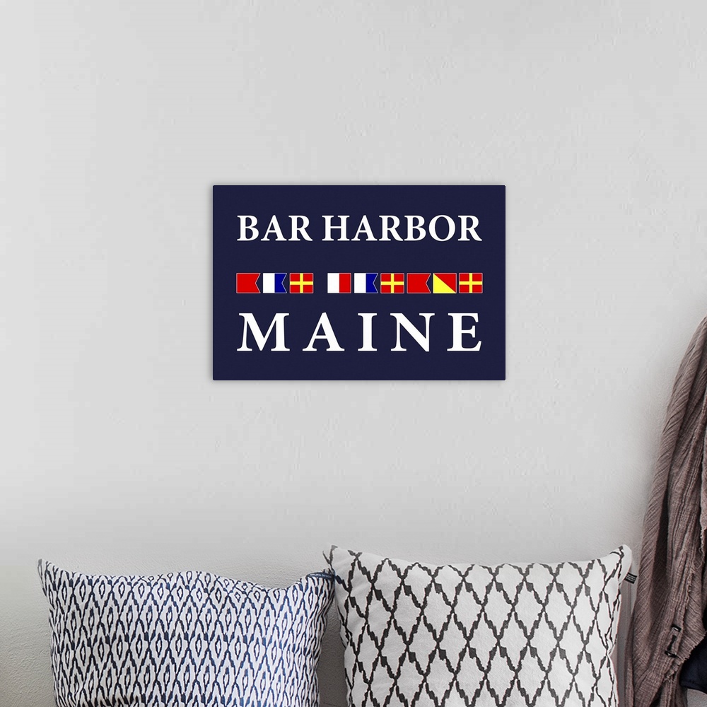A bohemian room featuring Bar Harbor, Maine - Nautical Flags Poster