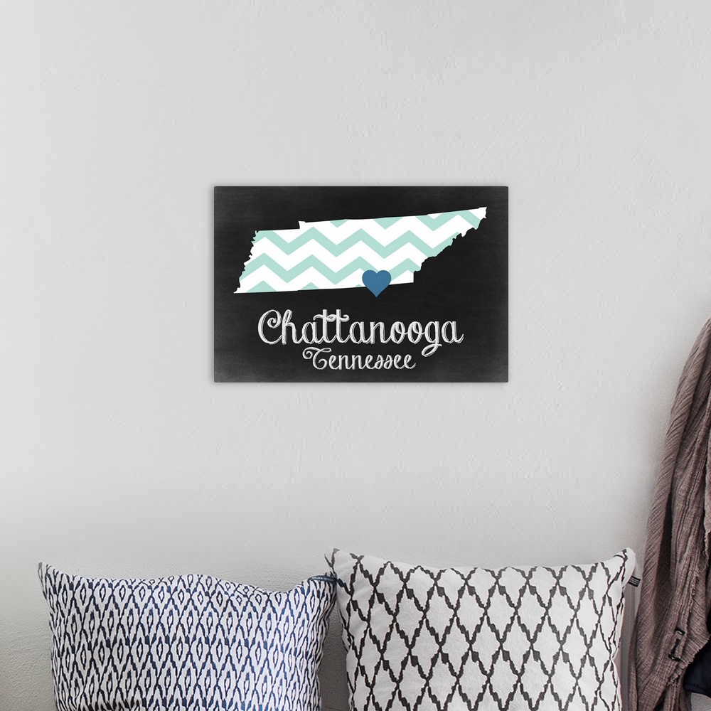 A bohemian room featuring Chattanooga, Tennessee, Chalkboard State Heart