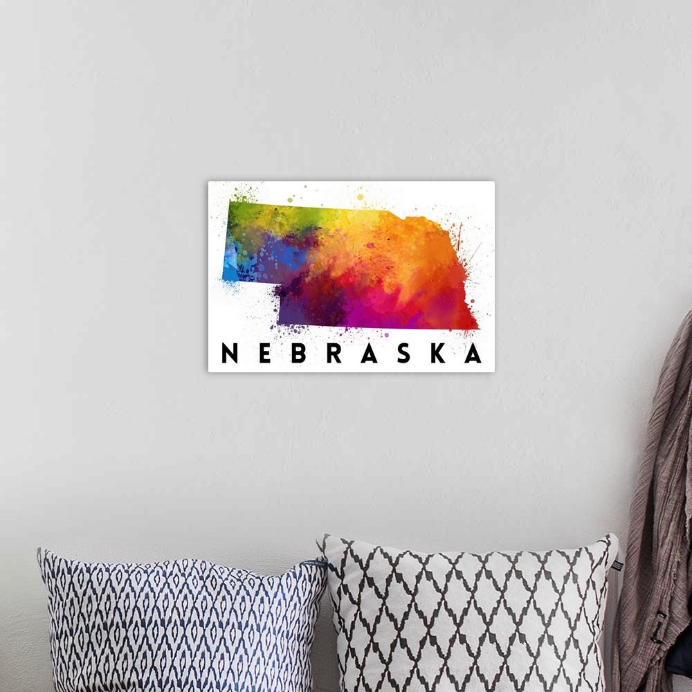 A bohemian room featuring Nebraska - State Abstract Watercolor