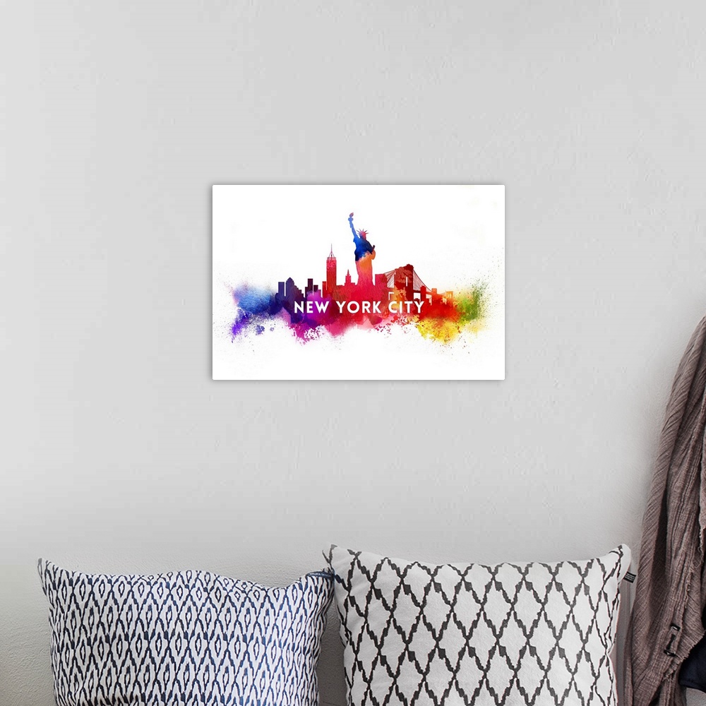 A bohemian room featuring New York City, Skyline Abstract (White)