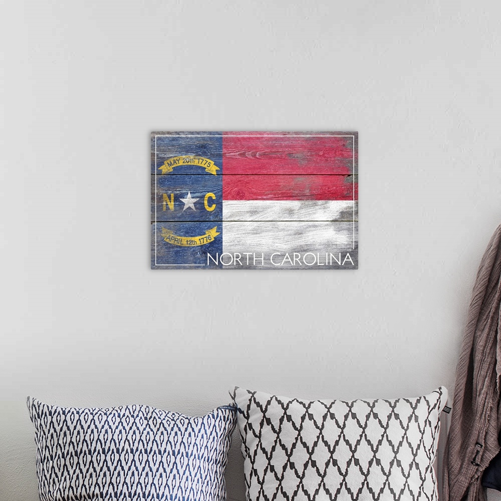 A bohemian room featuring North Carolina State Flag, Barnwood Painting