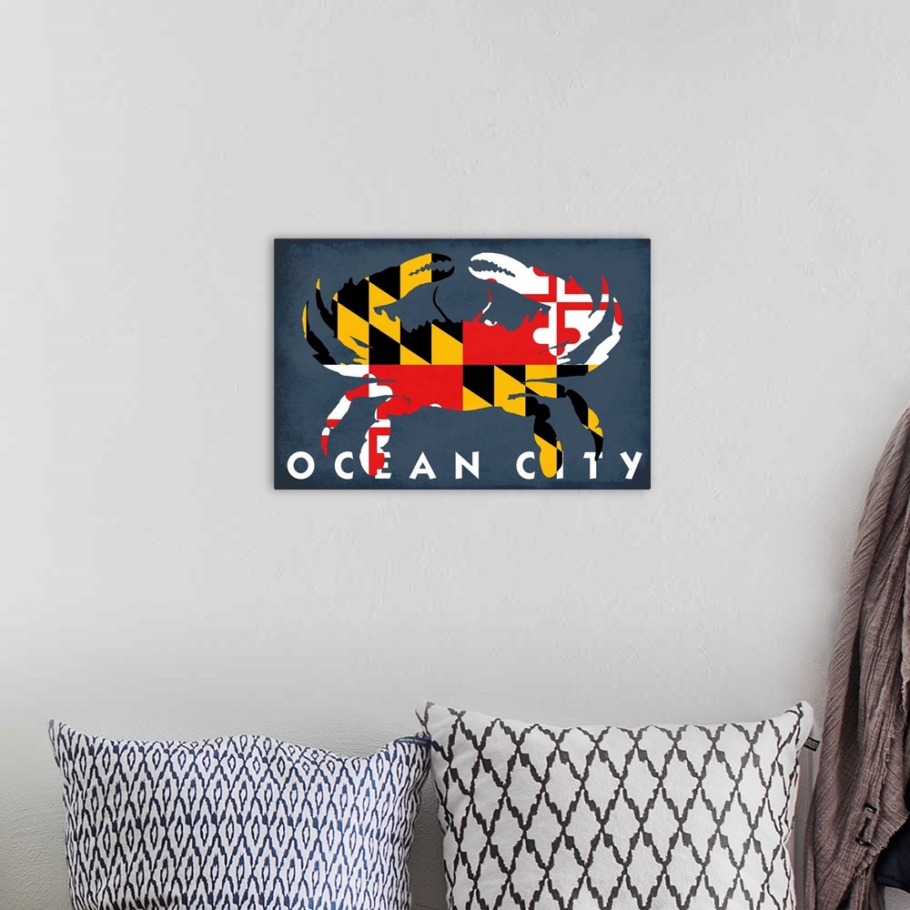 A bohemian room featuring Ocean City, Maryland, Maryland Flag Crab