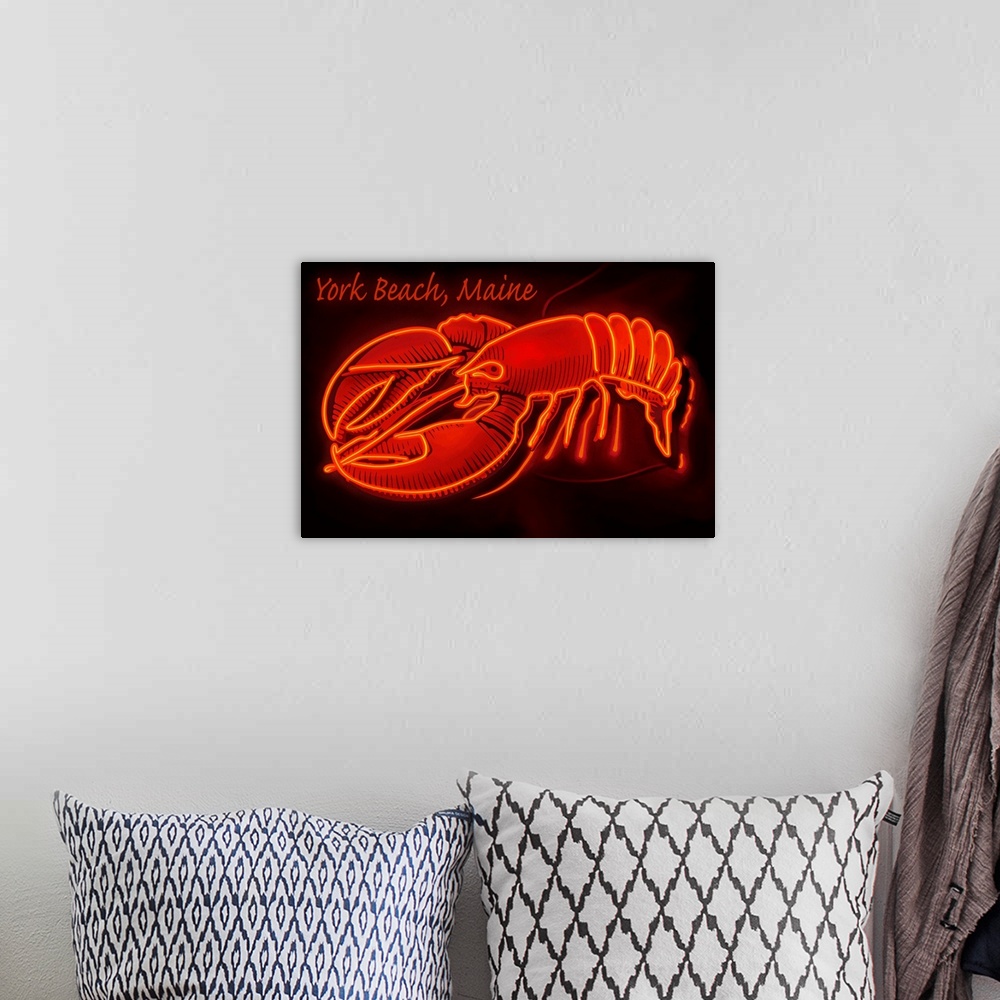 A bohemian room featuring York Beach, Maine, Neon Lobster Sign