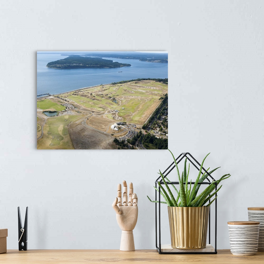 A bohemian room featuring aerial view of Chambers Bay Golf Course, site of the 2015 US Open Championship; University Place,...