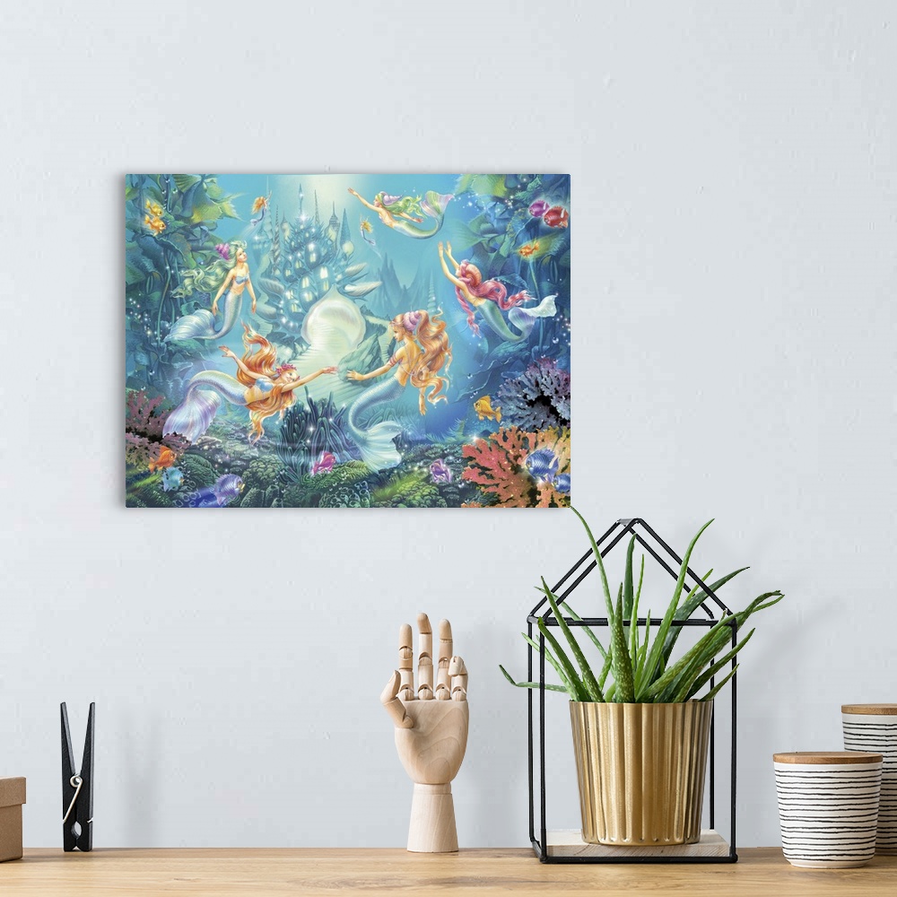 A bohemian room featuring mermaids, underwater, fish, fantasy