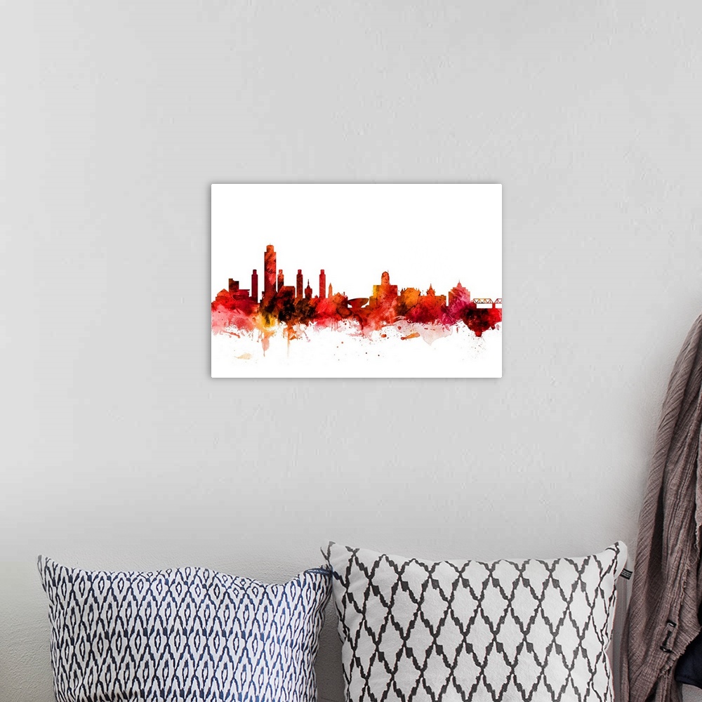 A bohemian room featuring Watercolor art print of the skyline of Albany, New York, United States.