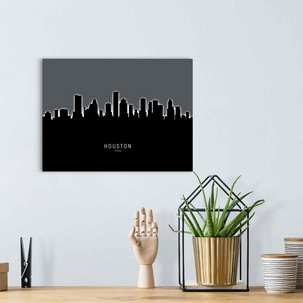 A bohemian room featuring Skyline of Houston, Texas, United States.