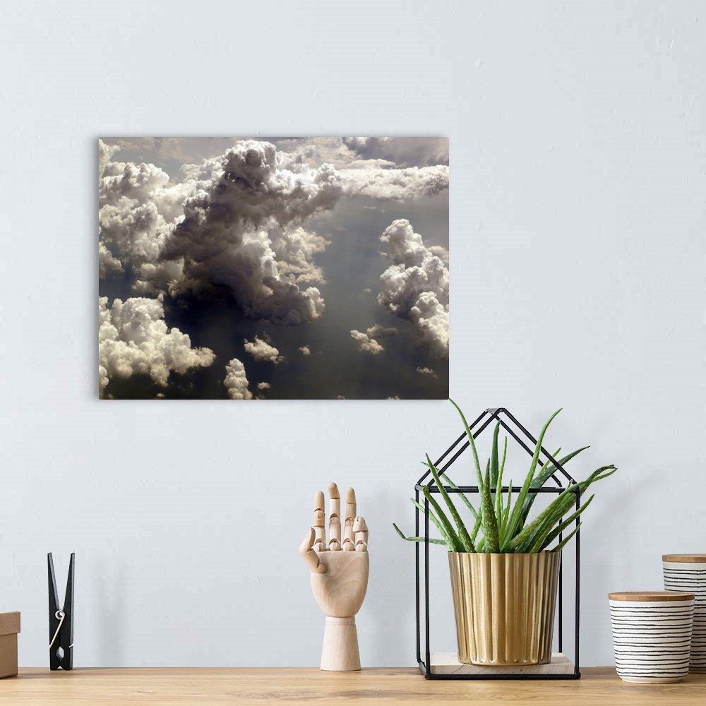 A bohemian room featuring flying over clouds