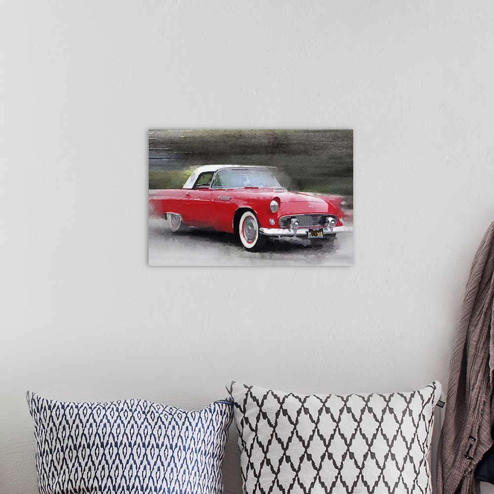 A bohemian room featuring 1955 Ford Thunderbird Watercolor