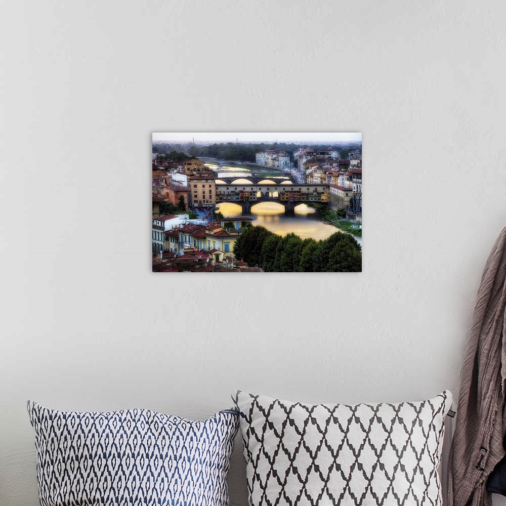 A bohemian room featuring High Angle View of the Bridges Over the Arno River, Florence, Tu