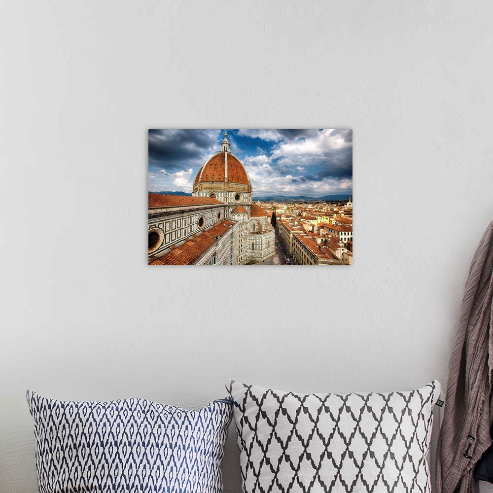A bohemian room featuring High angle view of the Florence with the Dome of the Basilica of Saint Mary of the flower, Tuscan...
