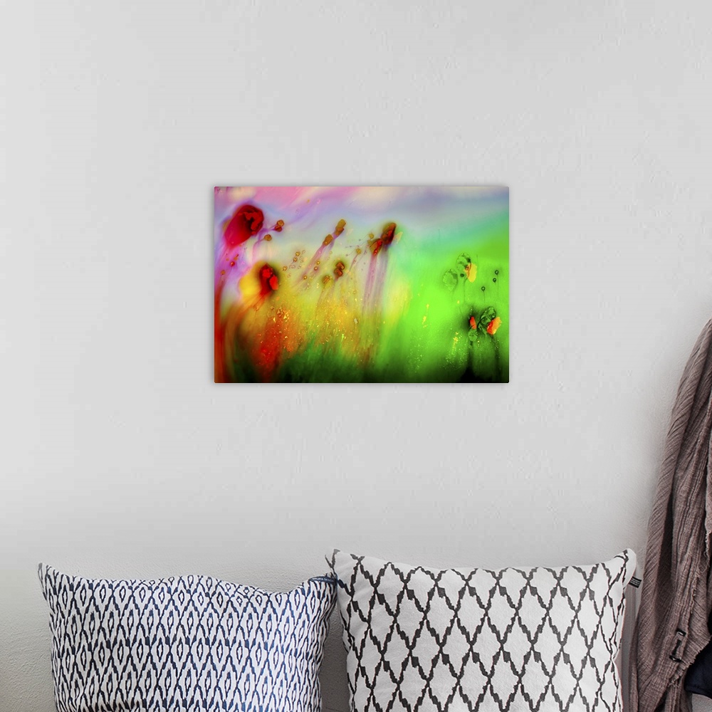 A bohemian room featuring Abstract image of a Summer meadow.