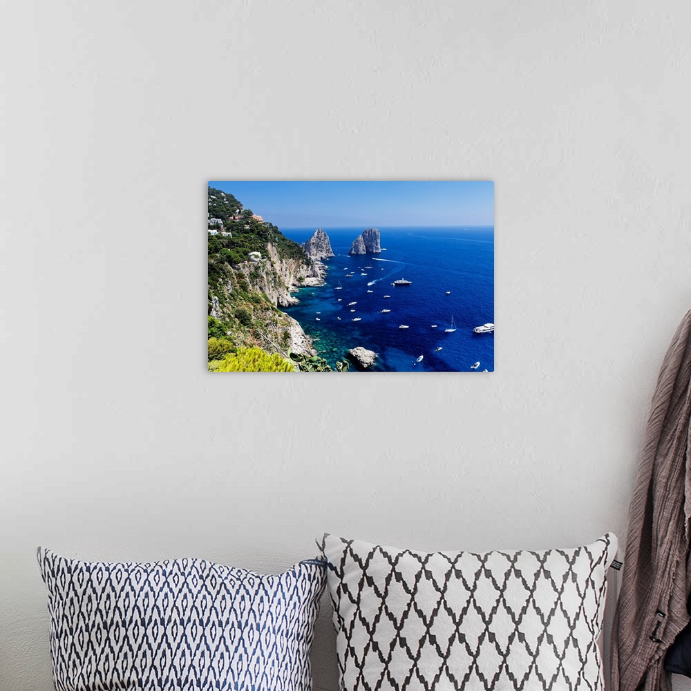 A bohemian room featuring High Angle View of Coastline, Faraglioni Rocks, Capri, Campania, Italy
