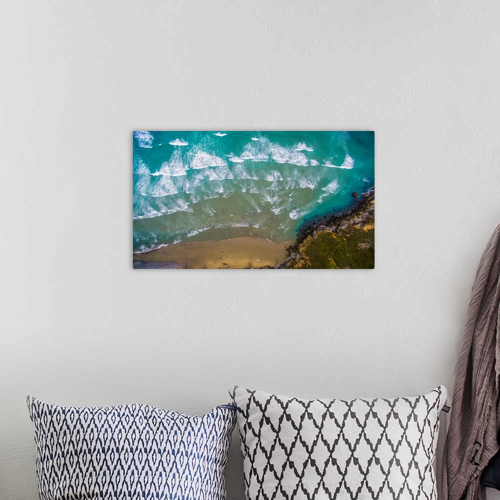 A bohemian room featuring Aerial view of ocean waves on beach, Big Sur, California, USA