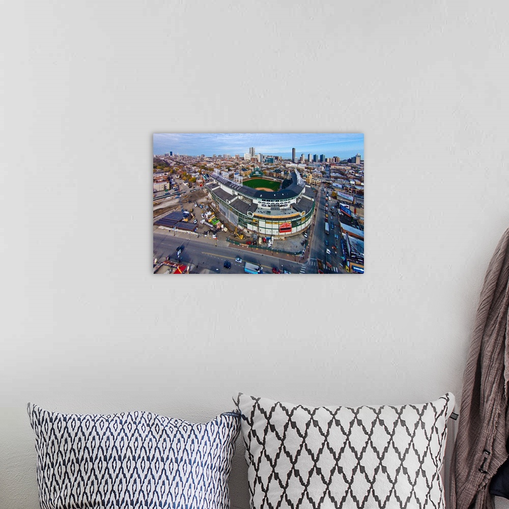 A bohemian room featuring Aerial view of Wrigley Field, Chicago, Cook County, Illinois, USA