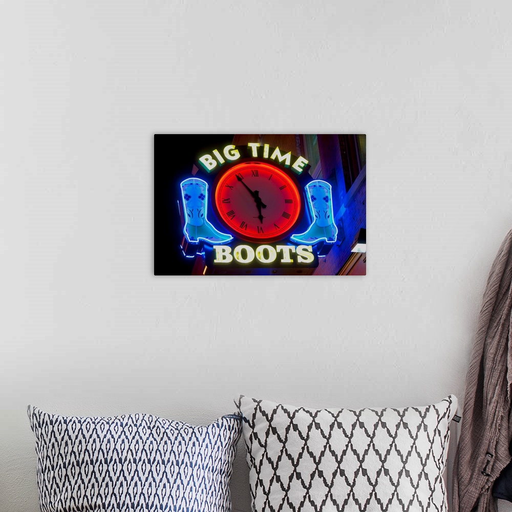 A bohemian room featuring Big Time Boots Neon Sign, Lower Broadway, Nashville, Tennessee