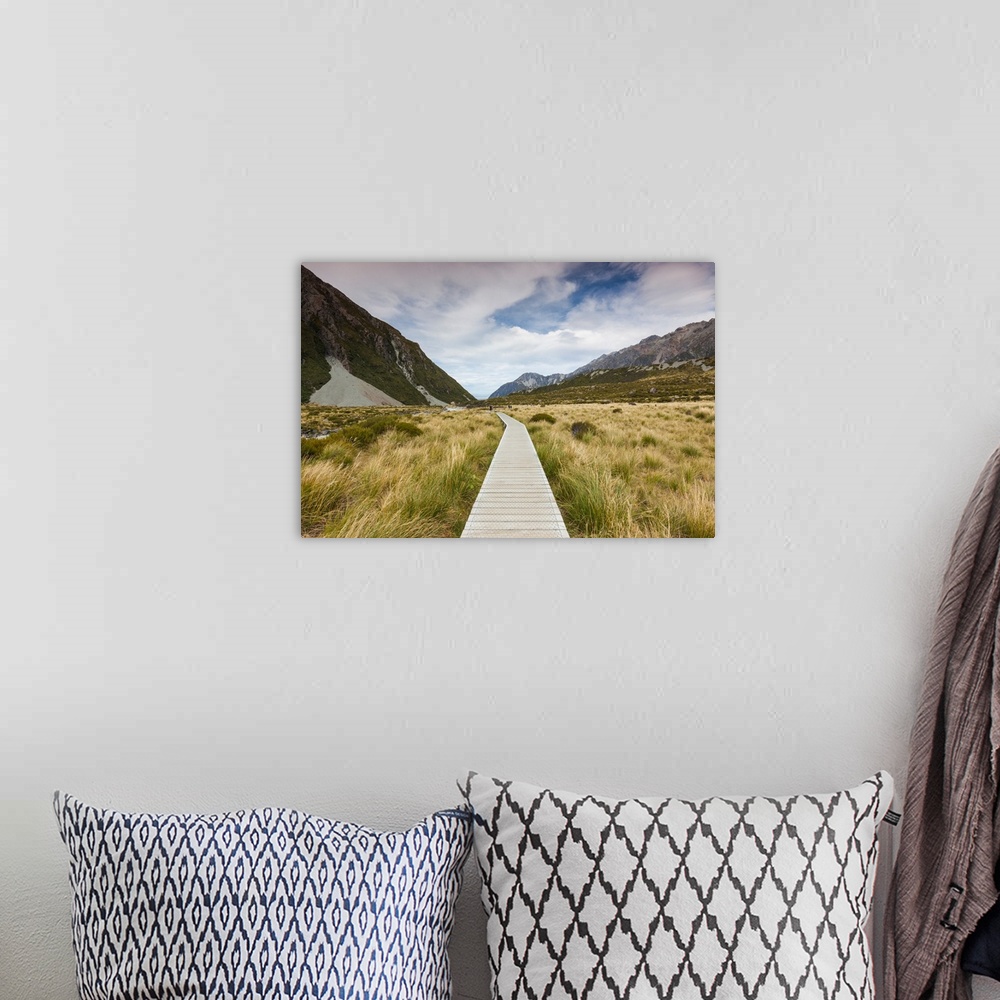 A bohemian room featuring Boardwalk on landscape, hooker valley track, aoraki/mount cook national park, canterbury, south i...
