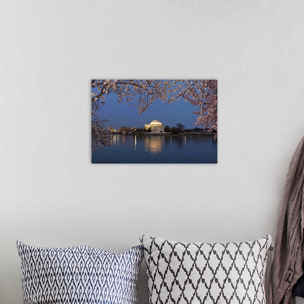 A bohemian room featuring Cherry Blossom tree with a memorial in the background, Jefferson Memorial, Washington DC