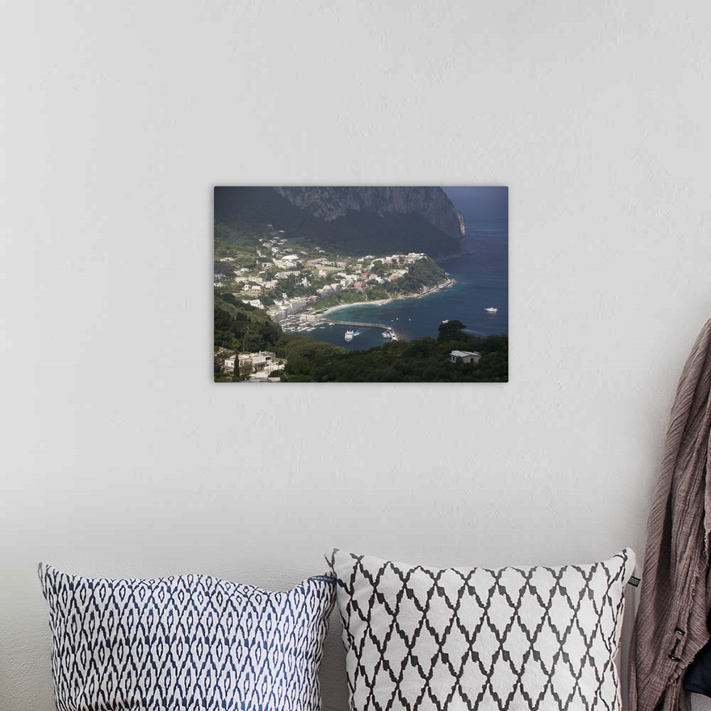 A bohemian room featuring High angle view of boats at a port, Capri, Bay of Naples, Campania, Italy