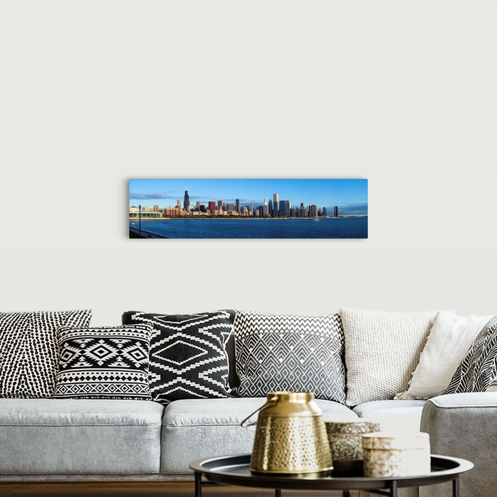 A bohemian room featuring John G Shedd Aquarium and skylines at the waterfront, Chicago, Cook County, Illinois, USA.