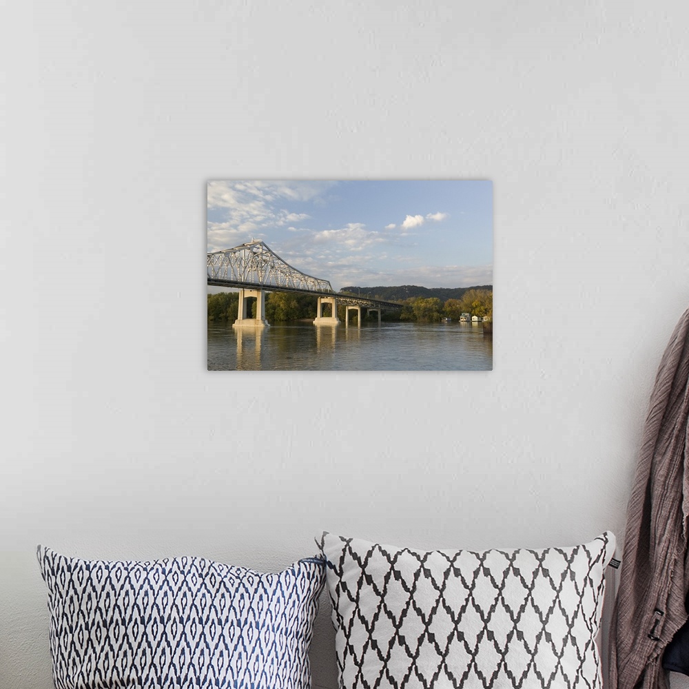 A bohemian room featuring Low angle view of a bridge across a river, Mississippi River, Winona, Minnesota