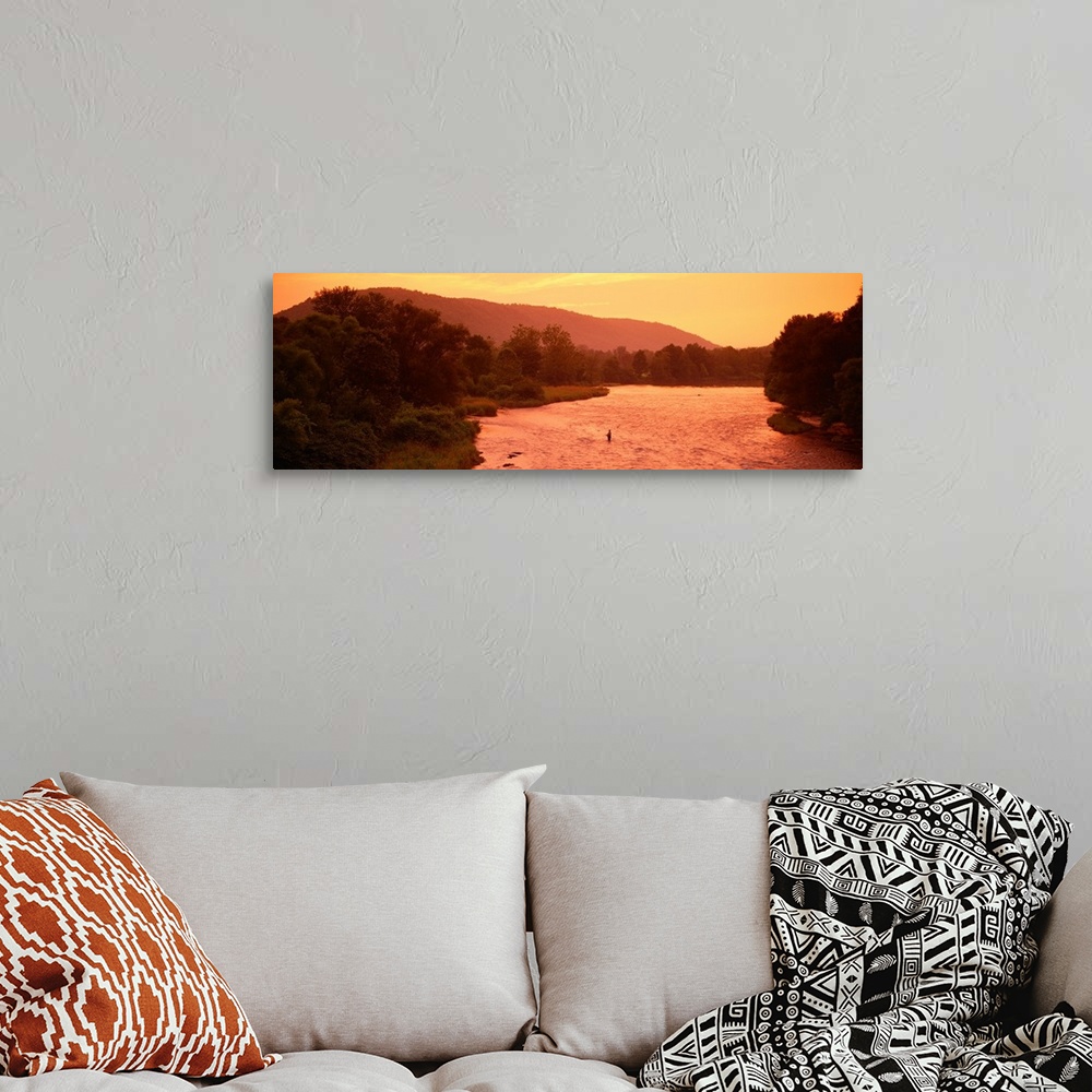 New York, Delaware County, Fly Fishing | Large Solid-Faced Canvas, Black Floating Frame Wall Art Print | Great Big Canvas