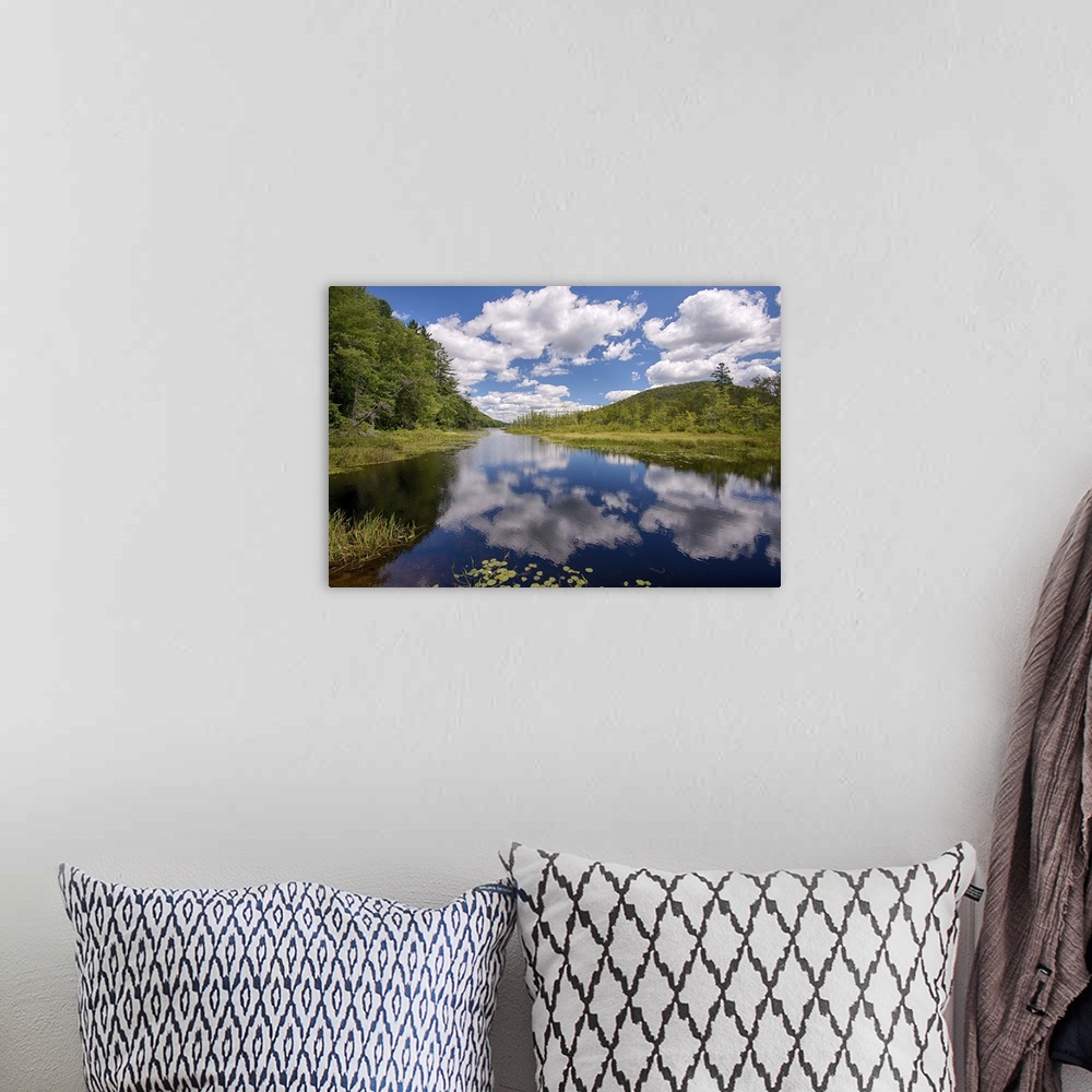 A bohemian room featuring Reflection of clouds in Oxbow Lake Outlet, Adirondack Park, New York State